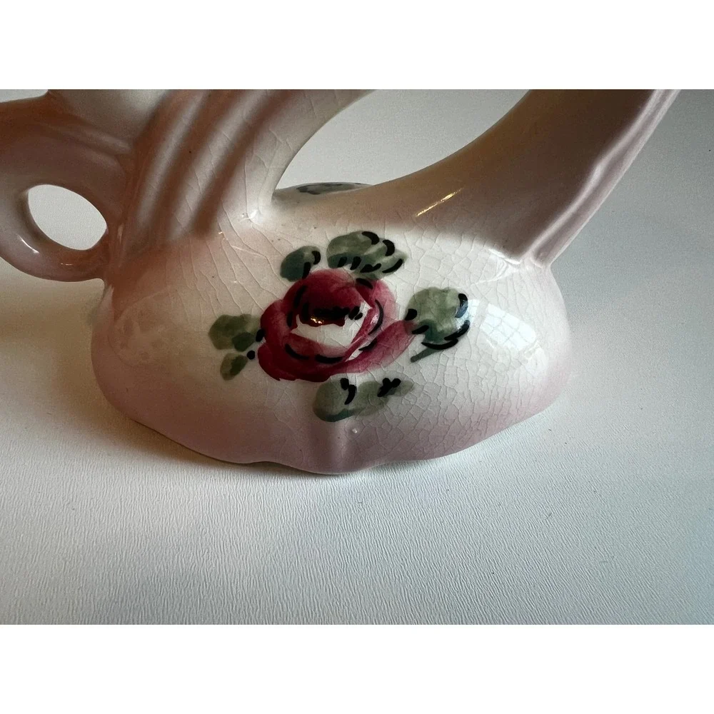 Vintage Camark Ceramic Double Candle Holders Pink Floral Rose  Pair‎